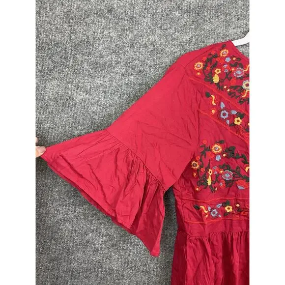 KIRUNDO Women's 2024 Summer Boho Floral Embroidered Mini Babydoll Dress Large - Picture 3 of 9